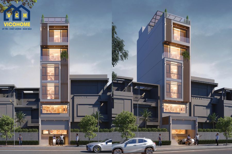 Thiết kế thi công nhà 5 tầng 1 tum hiện đại - anh Tuấn Anh - Long Biên - TKP0087
