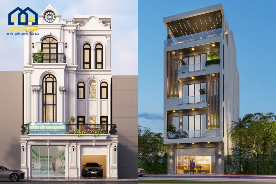 mẫu nhà 4 tầng mặt tiền 10m