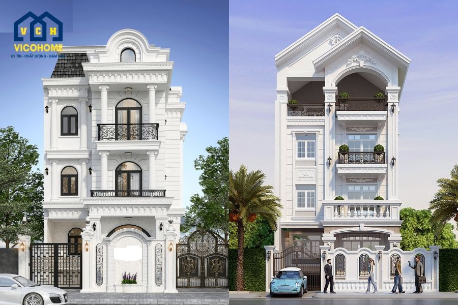 mẫu nhà tân cổ điển 3 tầng mặt tiền 7m
