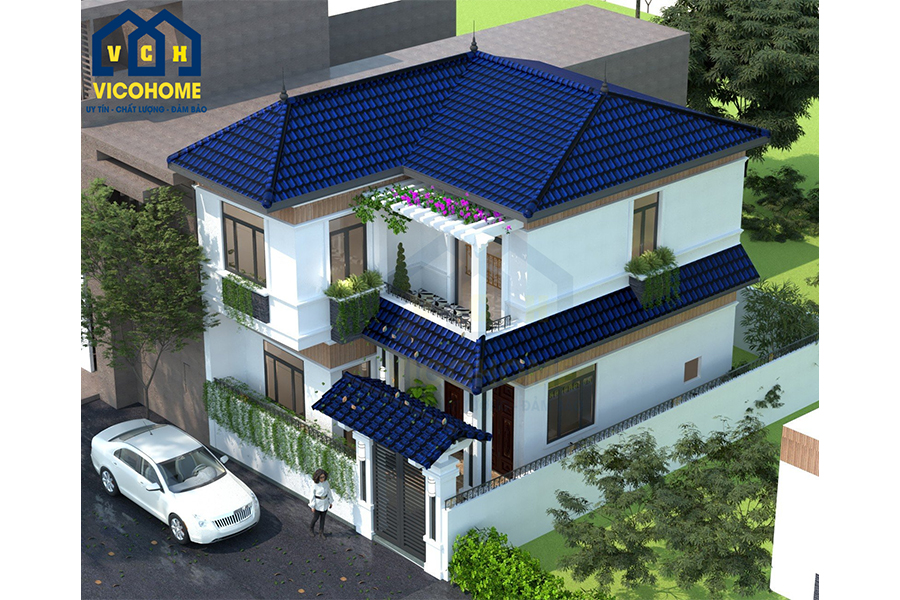 Thiết kế nhà mái nhật 2 tầng - anh Mạnh - Thanh Oai - TKP0055