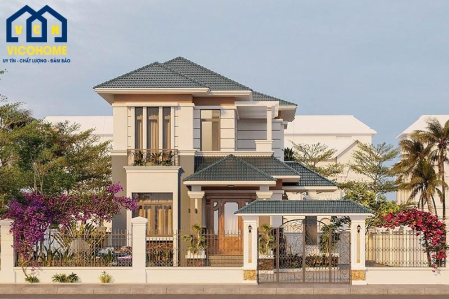 mẫu nhà 2 tầng mái nhật ở nông thôn