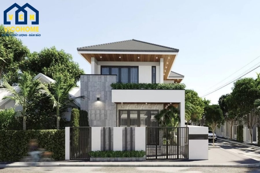 mẫu nhà mái nhật 2 tầng hiện đại