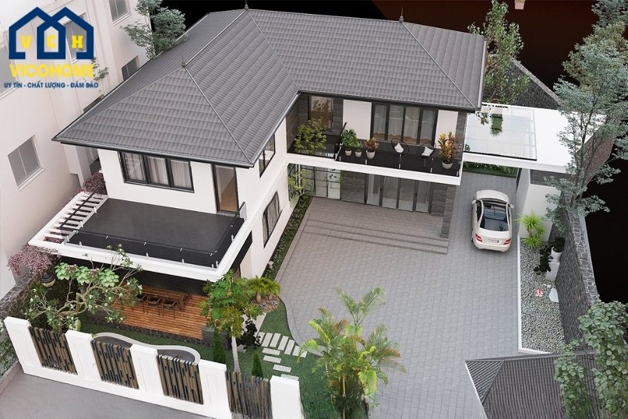 mẫu thiết kế nhà mái nhật 2 tầng