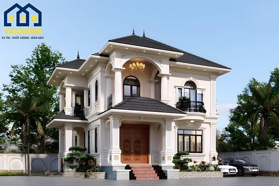 nhà 2 tầng mái nhật tân cổ điển