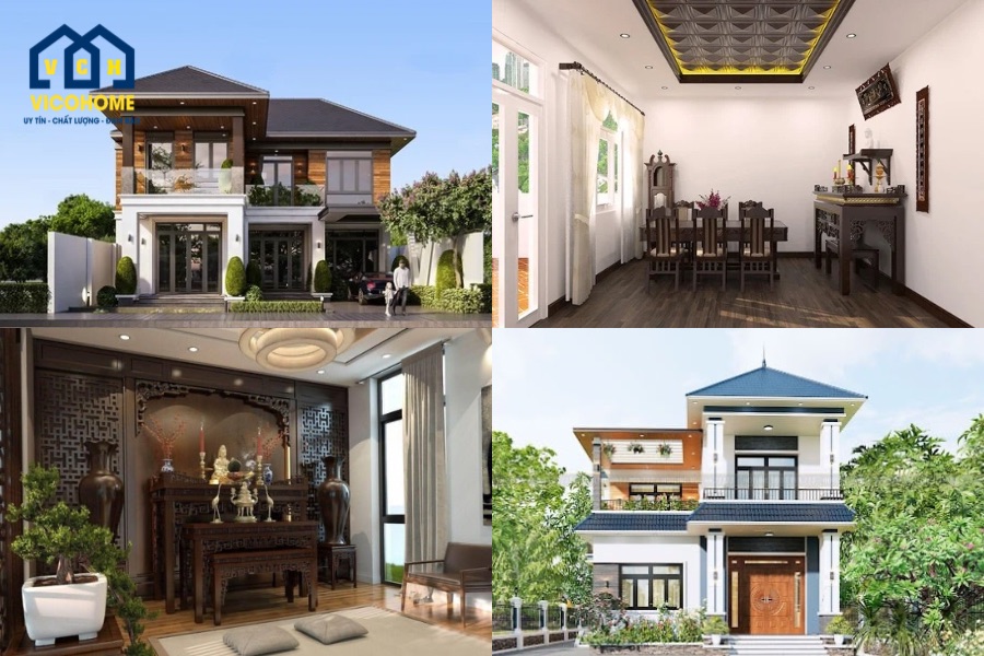 nhà mái nhật 2 tầng phòng thờ tầng 1