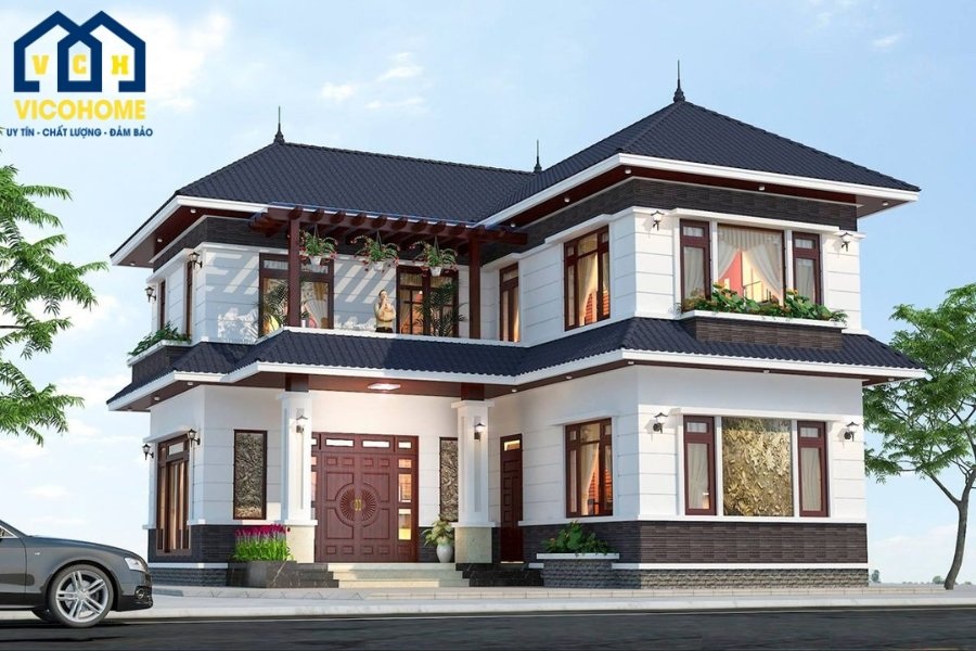 nhà mái nhật chữ l 2 tầng