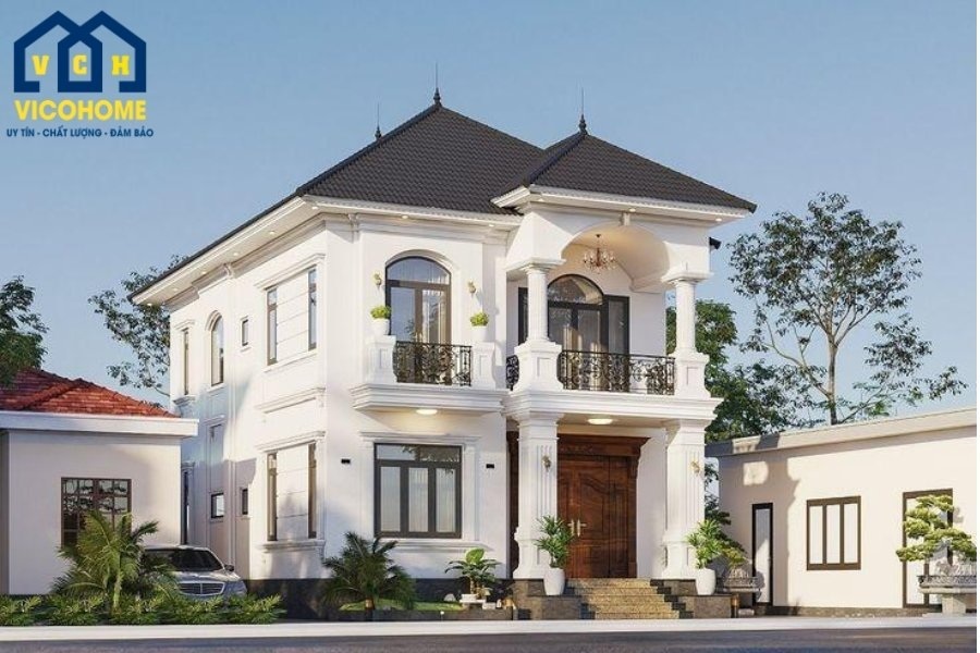 nhà vuông 2 tầng mái nhật