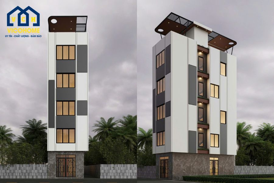 Thiết kế nhà phố 5 tầng 1 tum hiện đại - chị Ngọc - Đội Cấn TKP0088