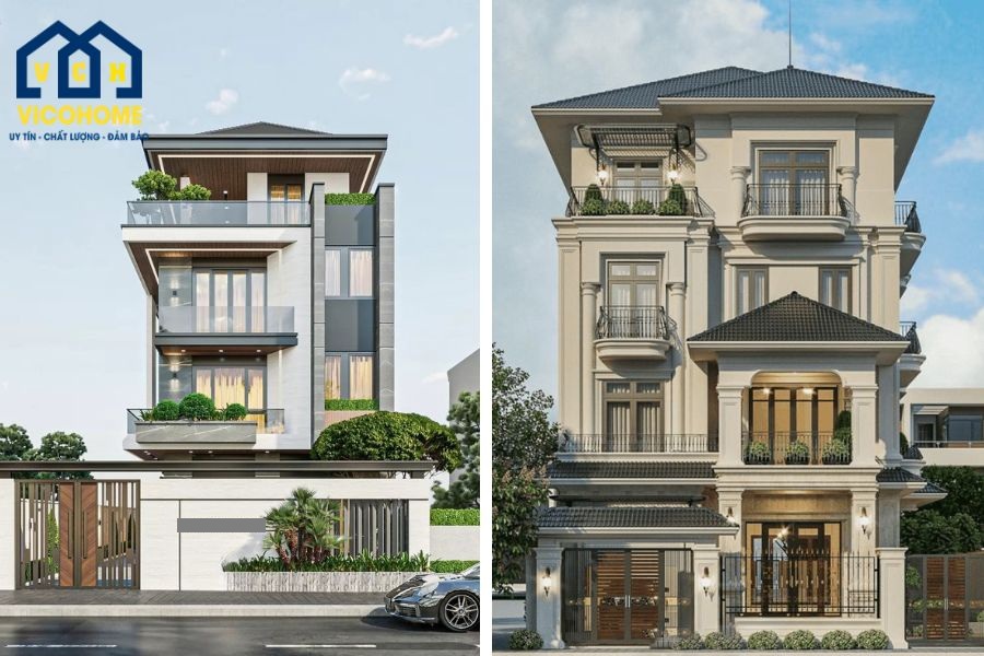 nhà 4 tầng tân cổ điển mái nhật