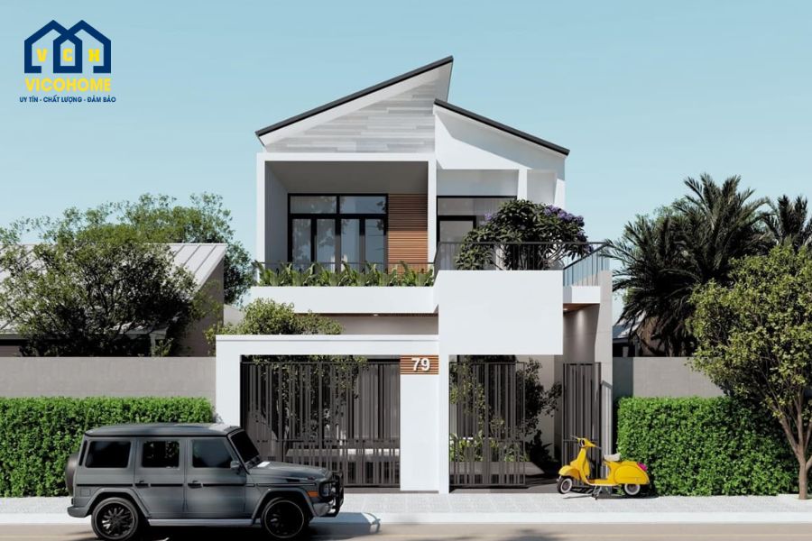 mẫu nhà 6m mặt tiền mái lệch