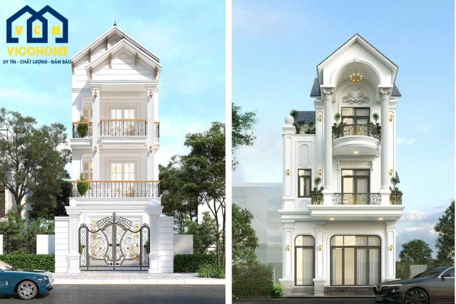 nhà mặt tiền 6m 3 tầng tân cổ điển đẹp