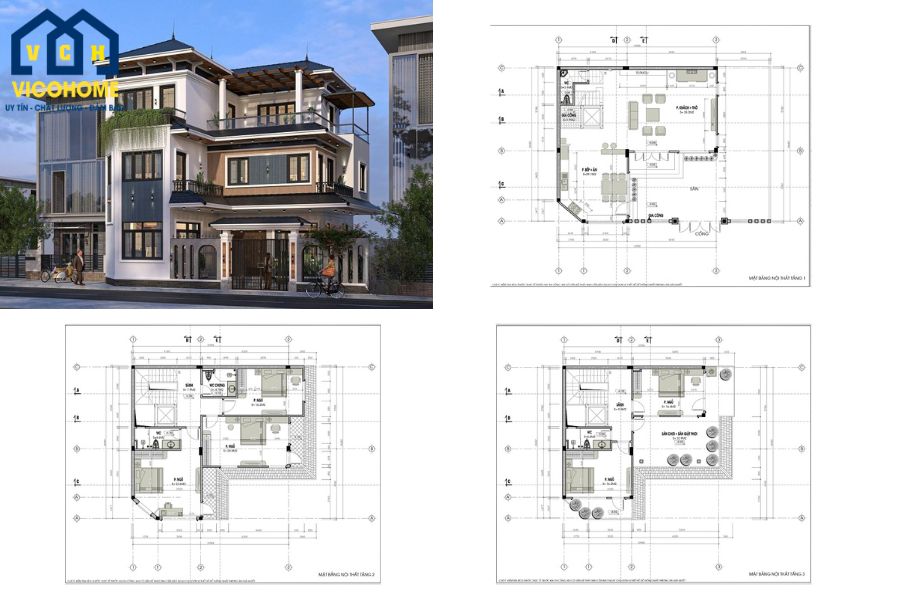 mặt bằng nhà 3 tầng mái nhật