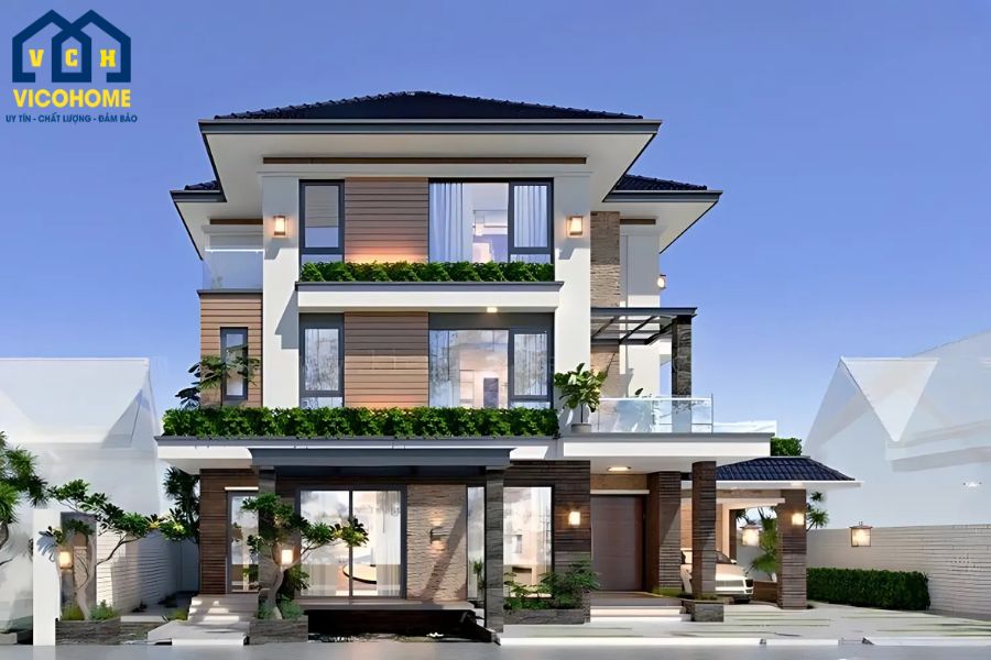 mẫu nhà 3 tầng mái nhật đẹp