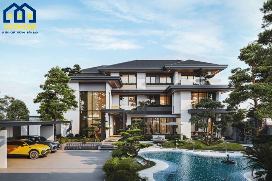 mẫu nhà 3 tầng mái nhật