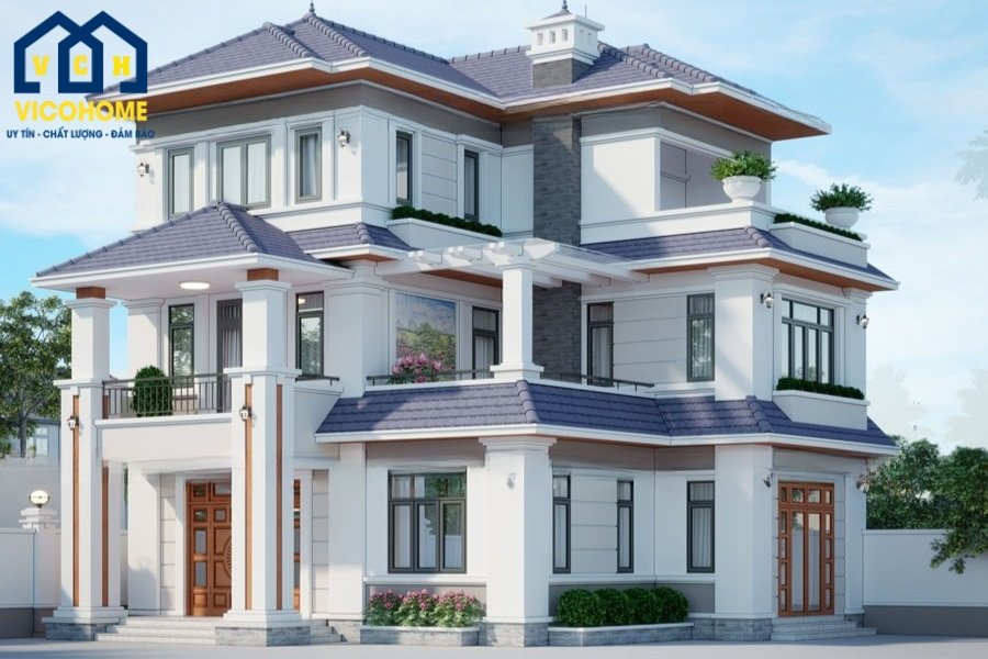 nhà 3 tầng mái nhật hiện đại