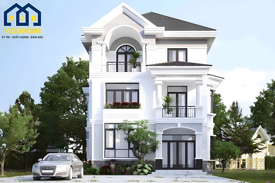 nhà phố 3 tầng mái nhật tối giản