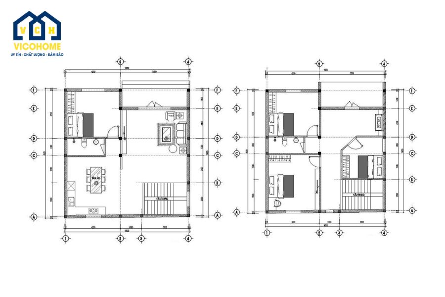 bản vẽ nhà lắp ghép 2 tầng