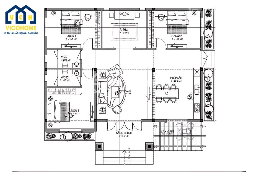 Bản vẽ nhà vuông 1 tầng