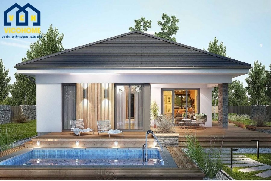 mẫu nhà vuông 1 tầng 100m2