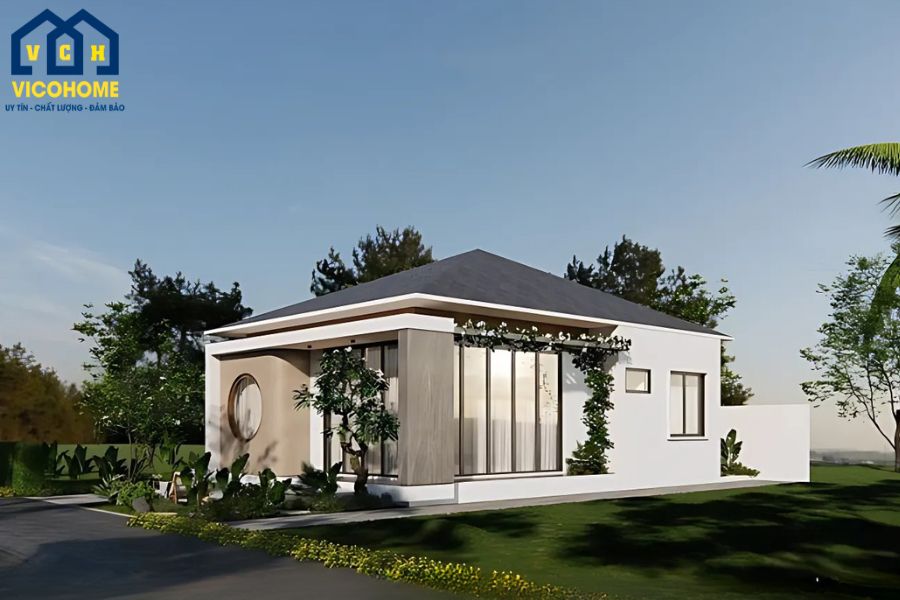 mẫu nhà vuông 1 tầng 2 phòng ngủ