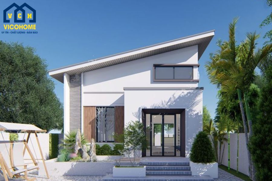 mẫu nhà vuông đẹp 1 tầng mái lệch