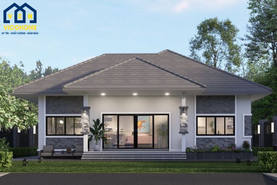 nhà vuông 1 tầng 4 phòng ngủ