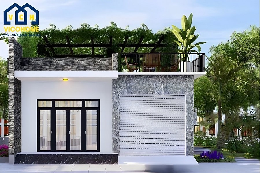 mẫu nhà vuông 1 tầng 60m2