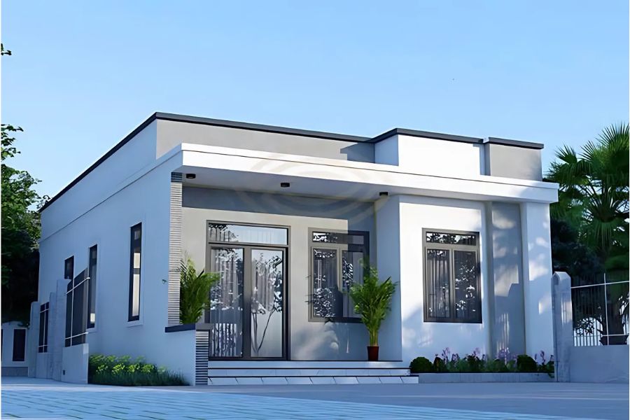 nhà vuông 1 tầng mái bằng