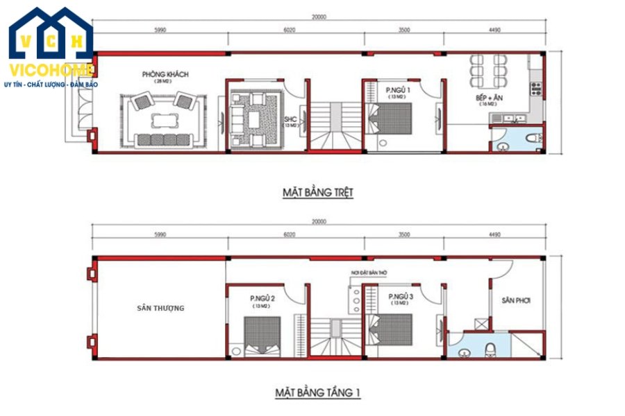 Mẫu bản vẽ thiết kế nhà 2 tầng đẹp