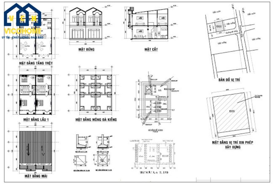 Bản vẽ xin cấp phép xây dựng trong hồ sơ thiết kế nhà