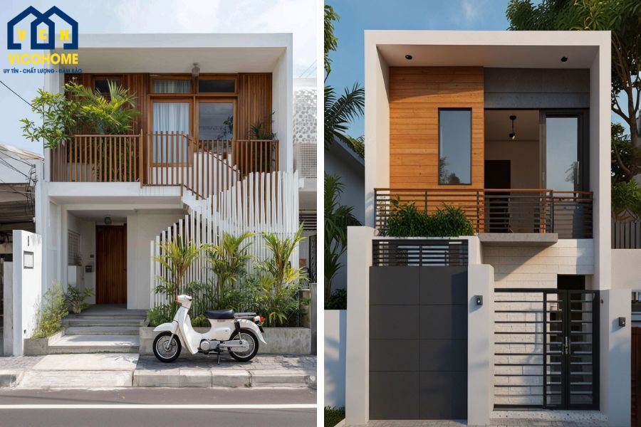 mẫu nhà 2 tầng 600 triệu mái bằng