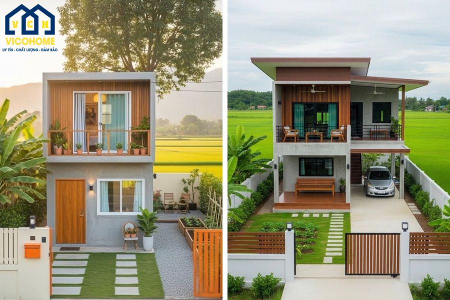 xây nhà 2 tầng 600 triệu ở nông thôn