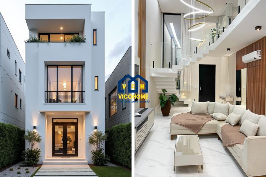 nhà ống tiền chế có gác lửng