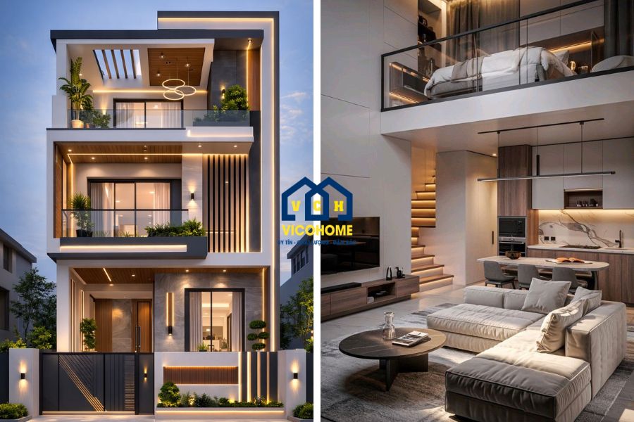nhà tiền chế 3 tầng có gác lửng