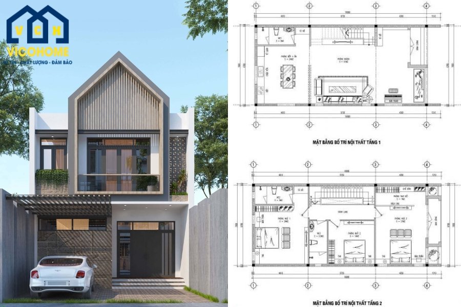 Mẫu nhà 2 tầng mái Thái 7x15m đẹp