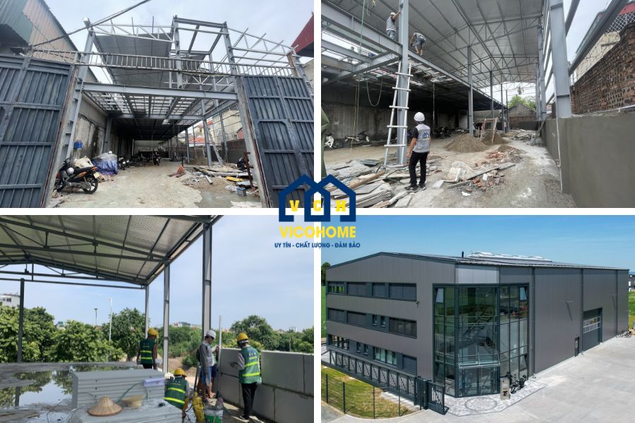 mẫu nhà xưởng khung thép 3 tầng
