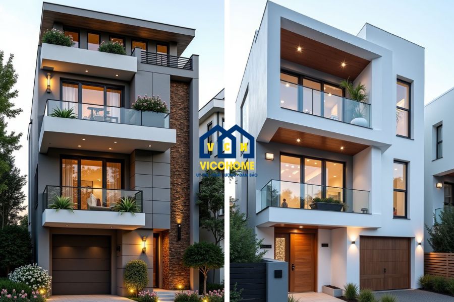 nhà khung thép 3 tầng hiện đại