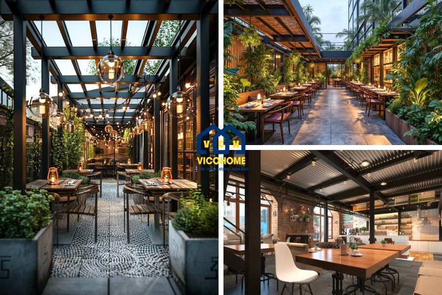 quán cafe kết hợp nhà hàng khung thép
