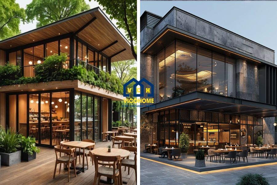 thiết kế nhà hàng khung thép 2 tầng