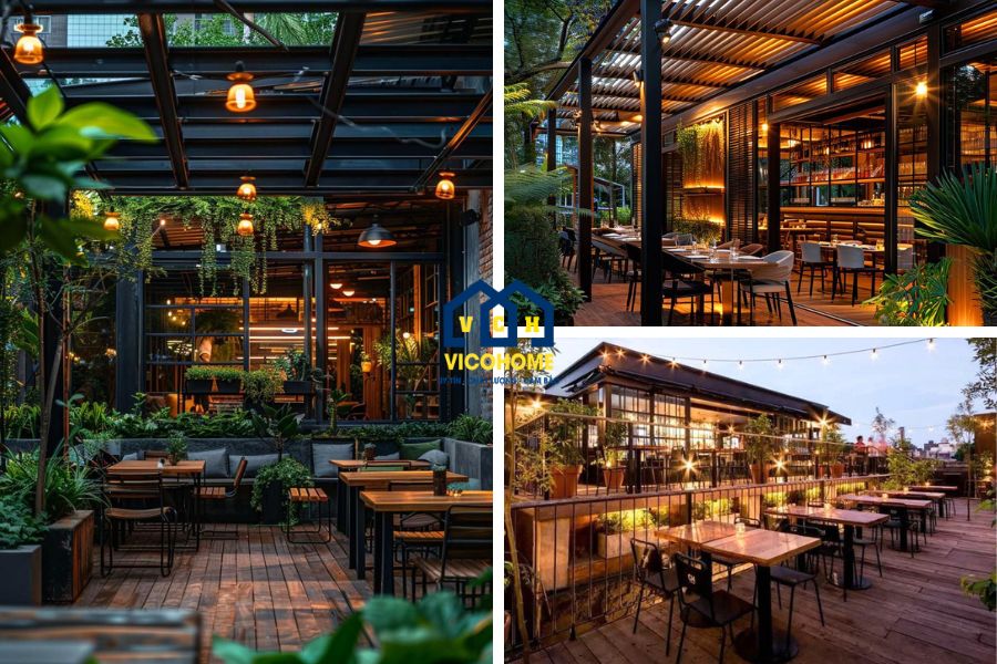 thiết kế nhà hàng khung thép sân vườn