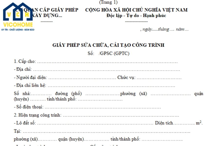 Mẫu đơn xin phép cải tạo nhà