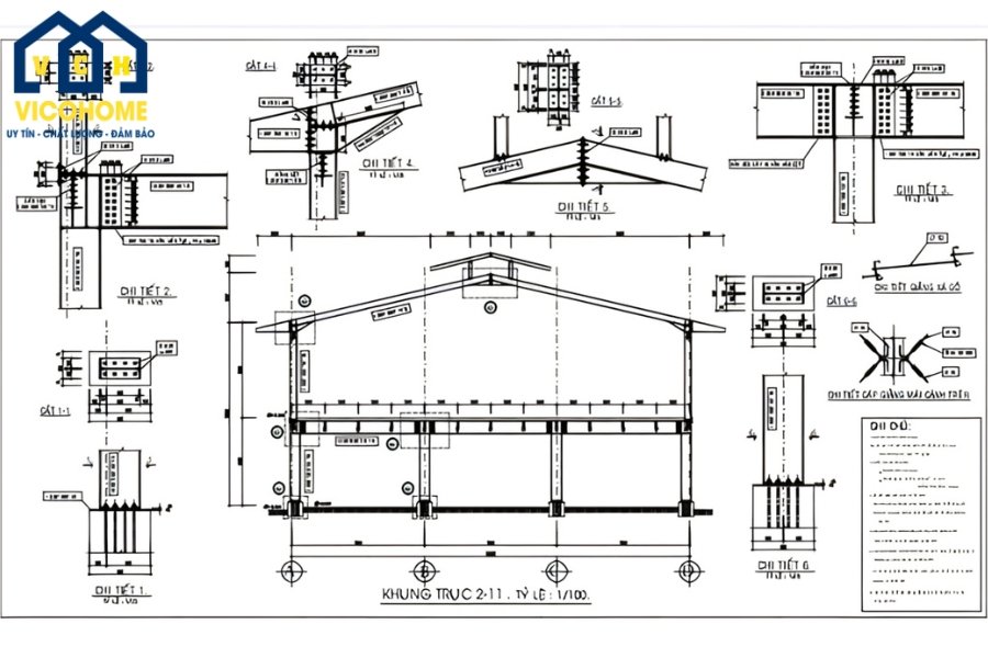 Bản vẽ thiết kế xây nhà tiền chế 2 tầng