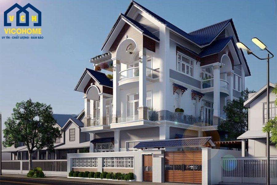 Thiết kế biệt thự mái Thái 3 tầng ở Ninh Bình