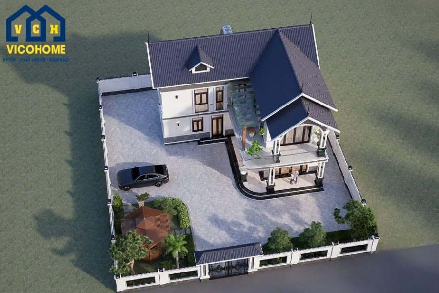 mẫu nhà 2 tầng mái thái hình chữ l