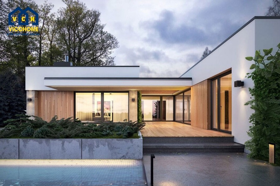 mẫu nhà chữ l 1 tầng 4 phòng ngủ