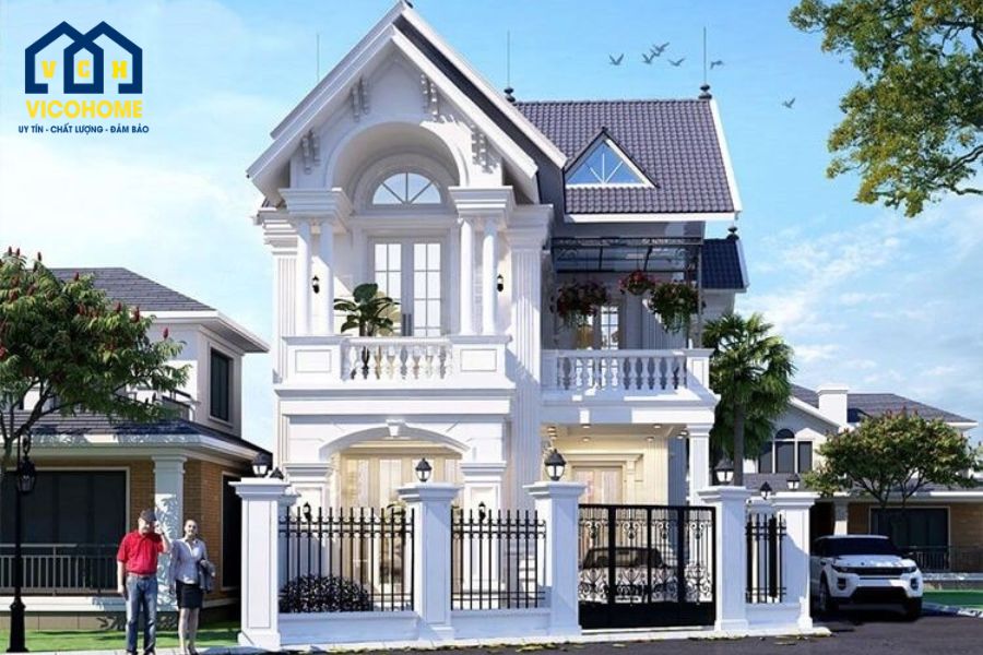 mẫu nhà chữ l 2 tầng mái thái đẹp