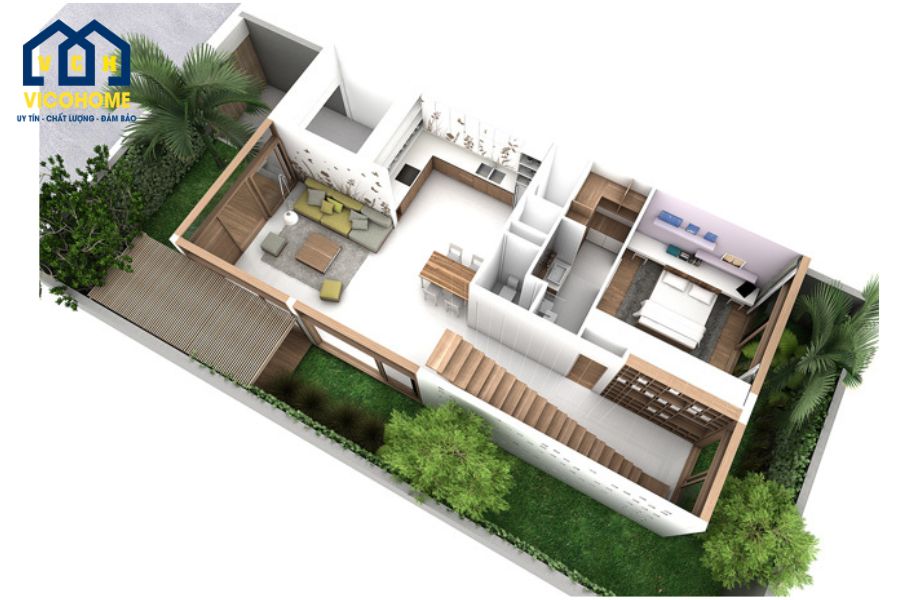 mẫu nhà hình thang nở hậu