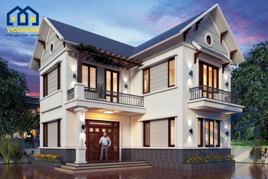 mẫu nhà mái thái 2 tầng chữ l