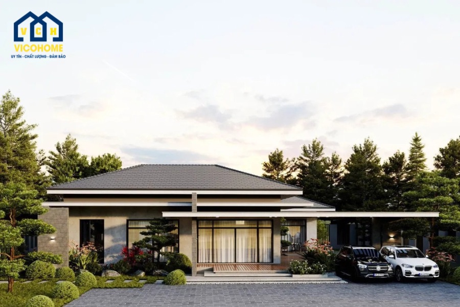 mẫu nhà vườn đẹp 1 tầng 4 phòng ngủ