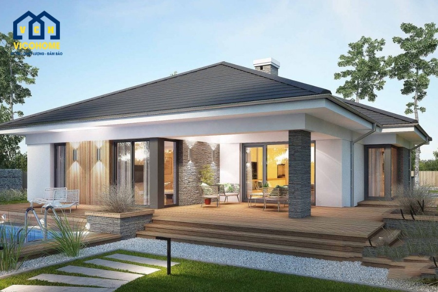 mẫu nhà vuông 1 tầng 4 phòng ngủ